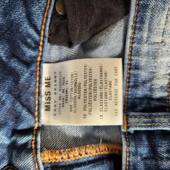 Miss Me Distressed Mid-Rise Stretch Easy Skinny Jeans Blue Size 28 - Picture 9 of 13